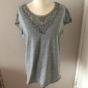 New Heather Grey Top with Lace Accents Large